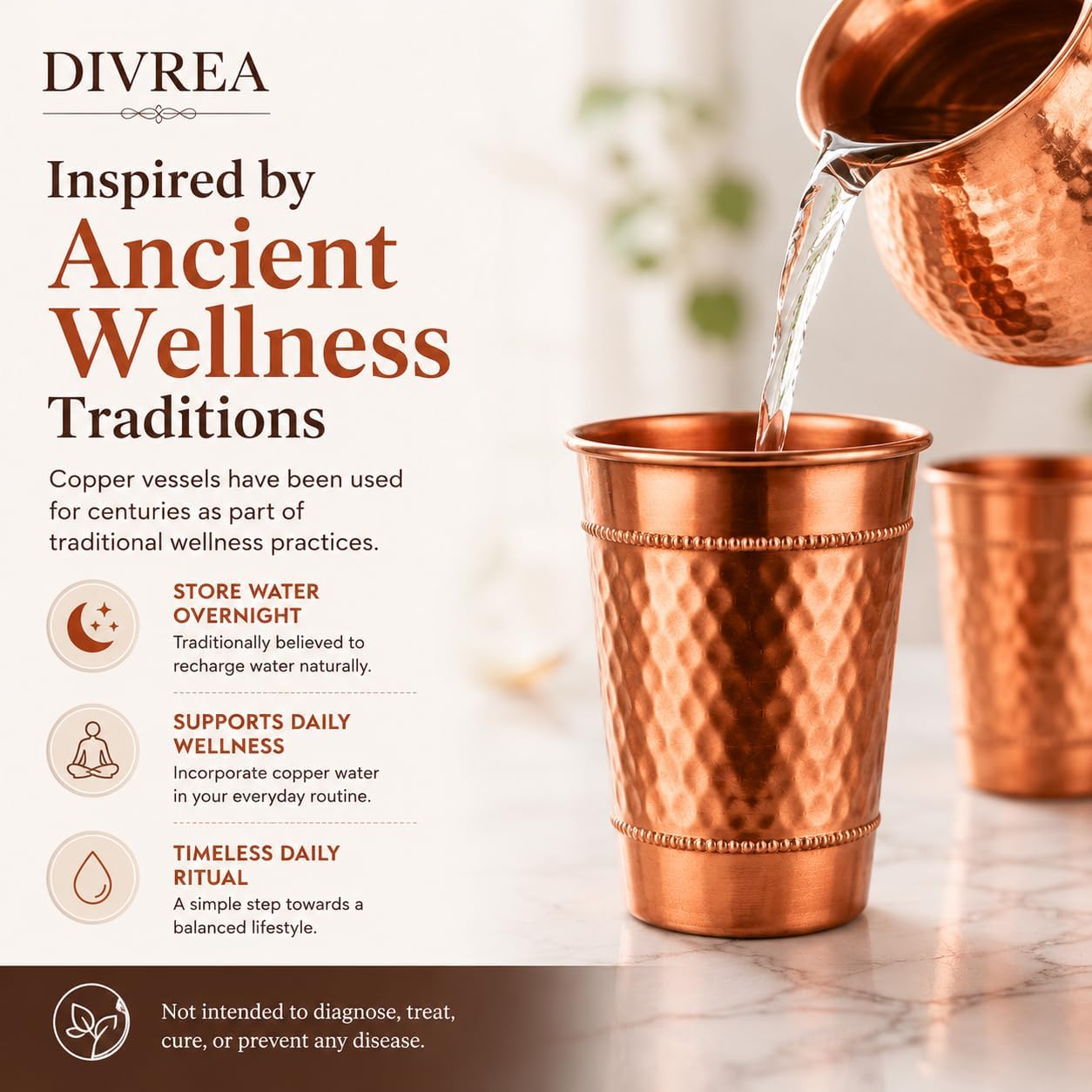 Hammered Pure Copper Water Drinking Glasses Set of 2 Large 13 Oz