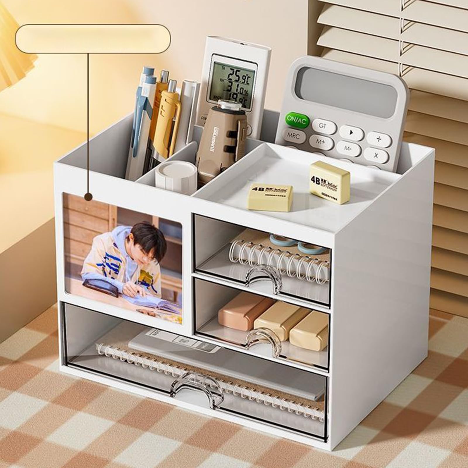 Jarsense Simple White Desktop Organizer, 3 Compartment, Office School Home Decoration, A-3 Layer With 3 Drawer - Image 4