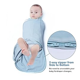 AugTwig Baby Swaddle,Sleep Sack 6-12 Months,Adjustable Wearable Transition Blanket,Miracle Swaddles for Babies Large,100% CottonCyan
