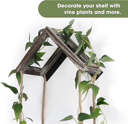 Miniatura 5 de J JACKCUBE DESIGN MK664A - Juego de 3 estantes flotantes de madera rústica para colgar en la pared, decoración bohemia de madera para sala de estar,