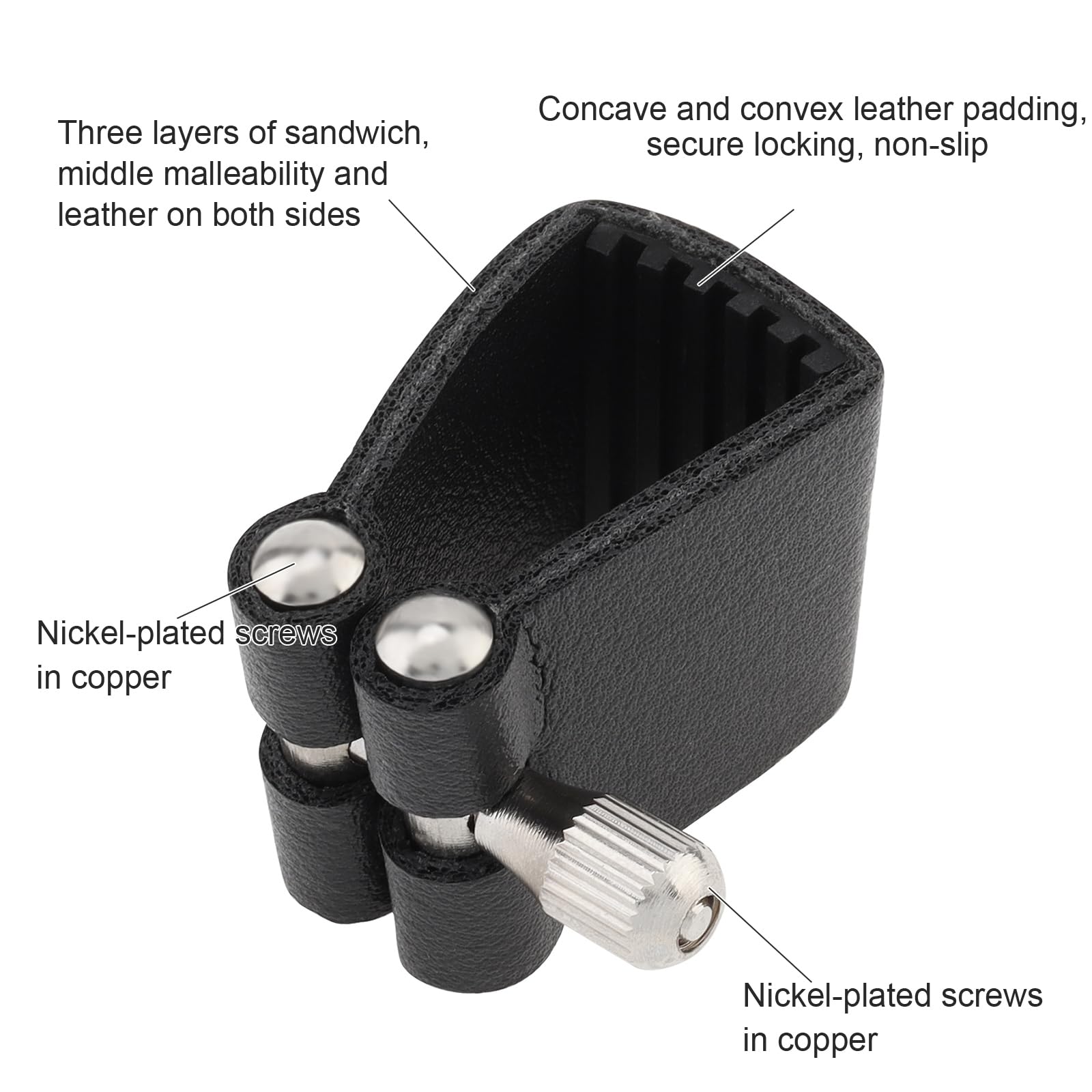 OriGlam Clarinet Mouthpiece Fastener Set, Leather Ligature and Plastic Cap for B Flat Clarinet, Black - Image 3