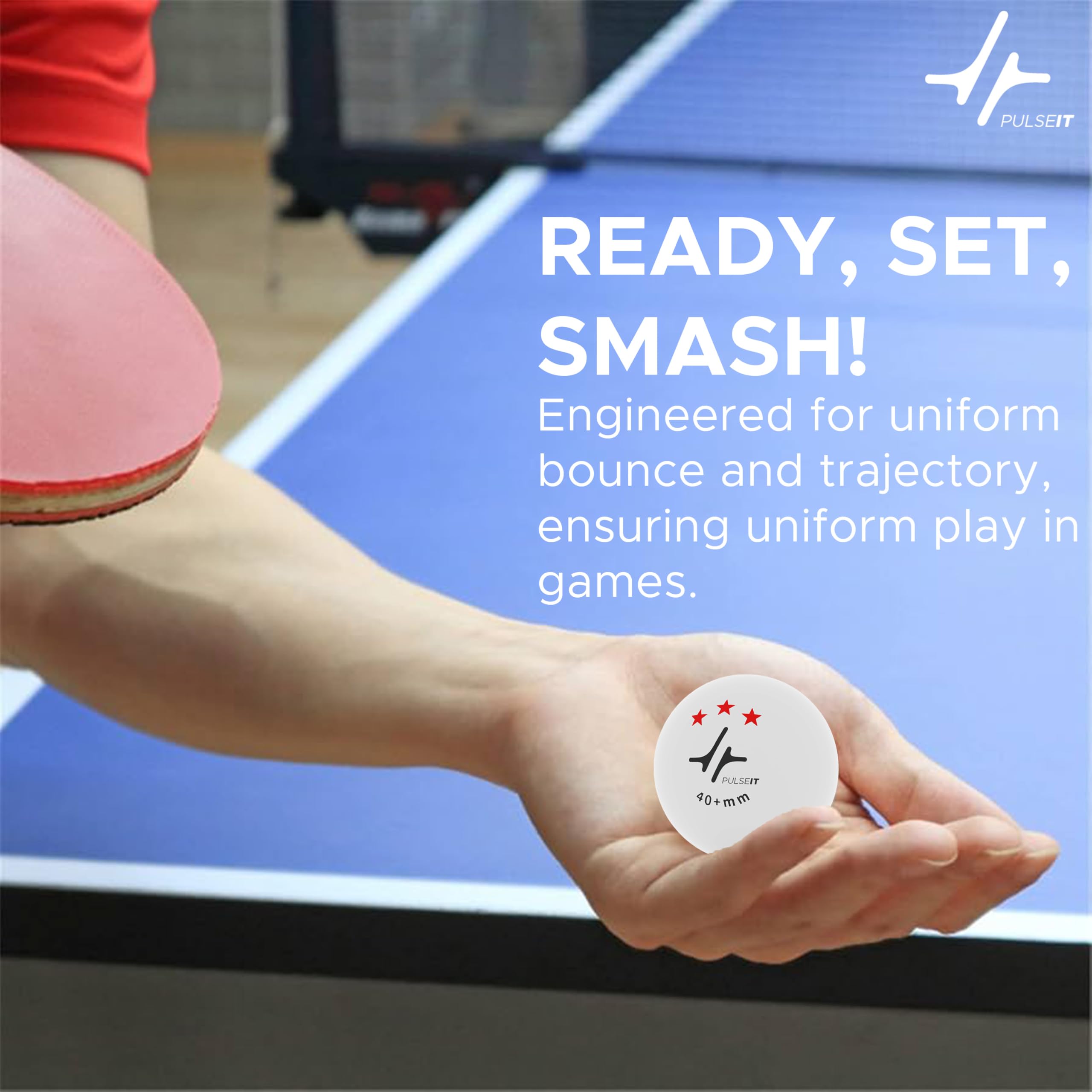 PulseITBounce - High Performance Table Tennis Balls, 40+ for Professional Matches, 3-Star Ping Pong Balls for Kids & Adults Training, Durable ABS Plastic (White) (Pack of 12) 2