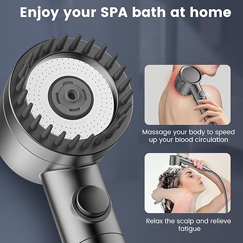 Filtered Shower Head with Handheld, High Pressure 5-Spray Shower Head with Filters for Hard Water, ON/OFF Switch Showerhead for Pets Bath, Shower Heads Filter - Remove Chlorine, Reduce Dry Itchy Skin(Gray)