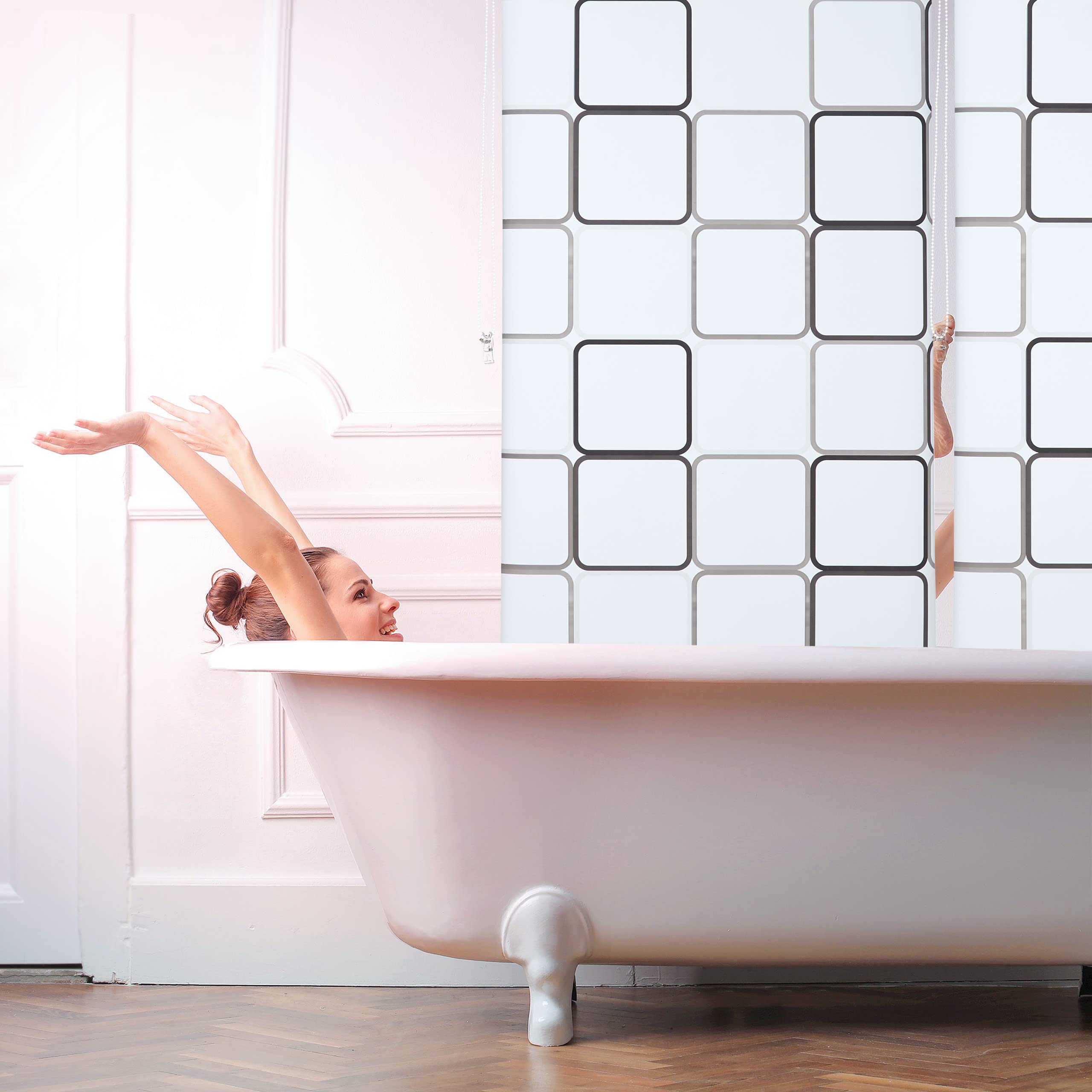 Relaxdays Tenda a Rullo Square, Impermeabile, Vasca & Doccia, Montaggio a Soffitto, 80x240 cm, Semitrasparente