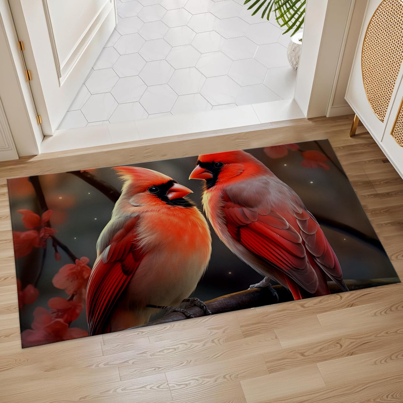 Plistiz Cardinal Indoor Door Mat, 17x29.5 Inch, Floor Area Rug for Entryway, Living Room, or Bathroom, Non-Slip Doormat, Red Cardinals Home Decor Rug