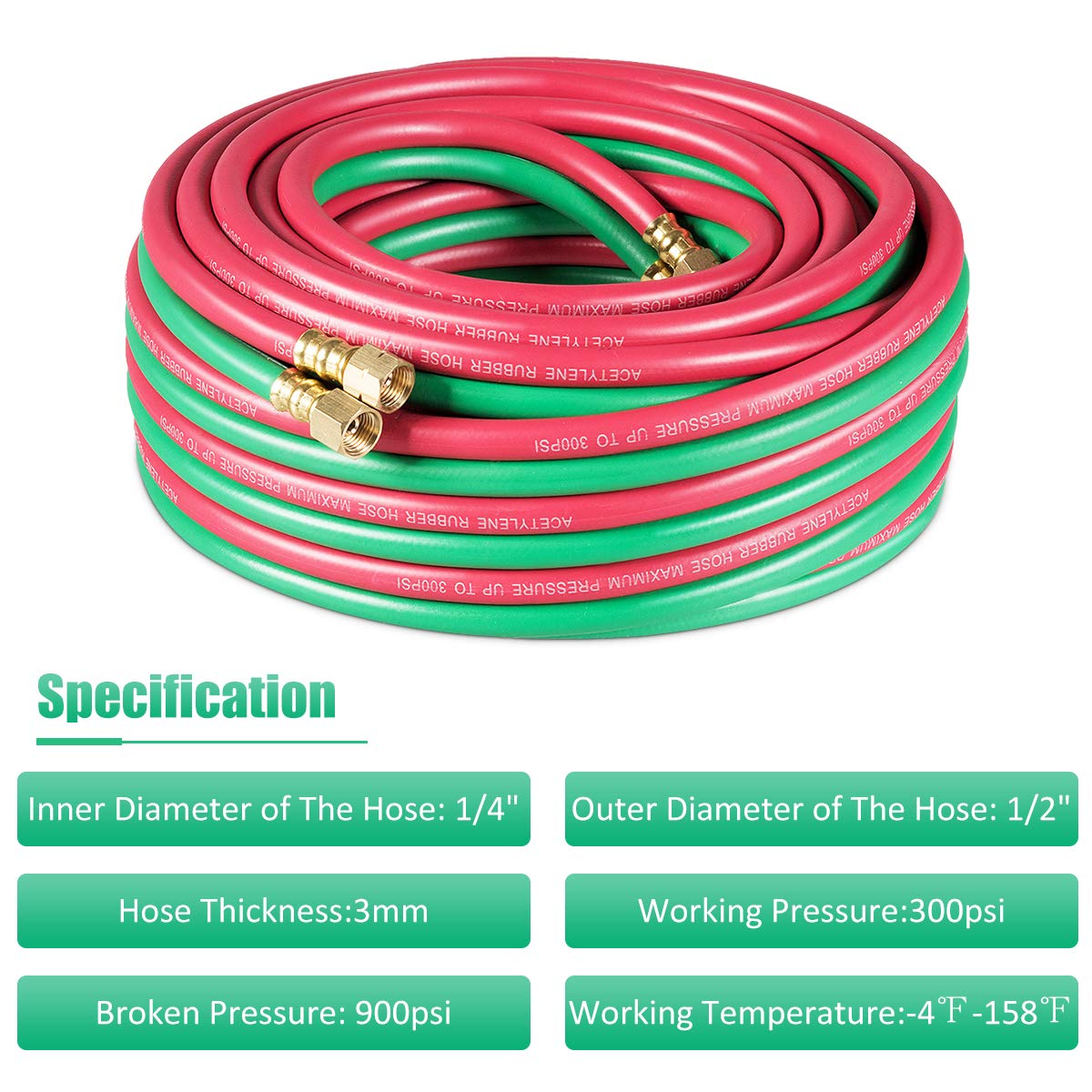 Goplus® 50ft Twin Welding Torch Hose Oxy Acetylene Oxygen Cutting 1/4-Inch 300psi: Tools & Home Improvement