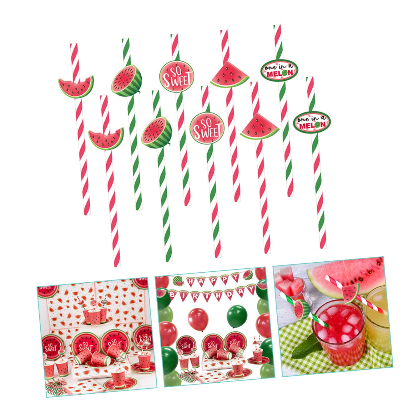 Didiseaon 4 Juegos De Pajitas De Papel Reutilizables Con Temática De Sandía Estilo Hawaiano Decorativas Para Fiestas Y Cócteles 40 Unidades.