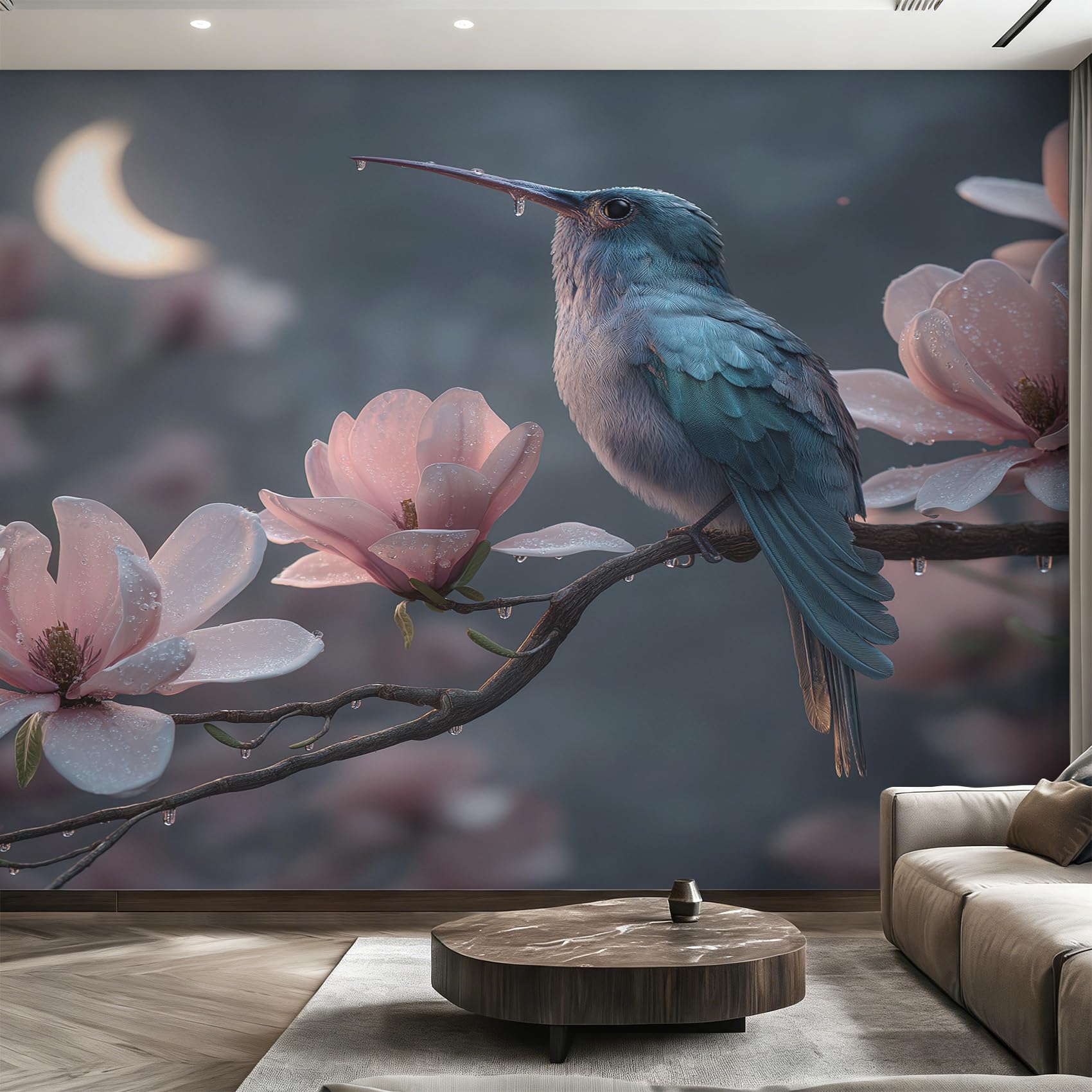 Papier peint colibri fleur magnolia fresque murale salon 400x280
