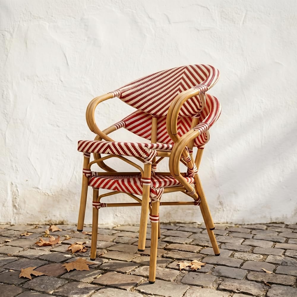 EME Sillón Bistró París Color Rojo - Estructura Resistente y Duradera de Aluminio y Asiento de textilene. Apilable. Sillón para Hostelería, Eventos y Jardín.