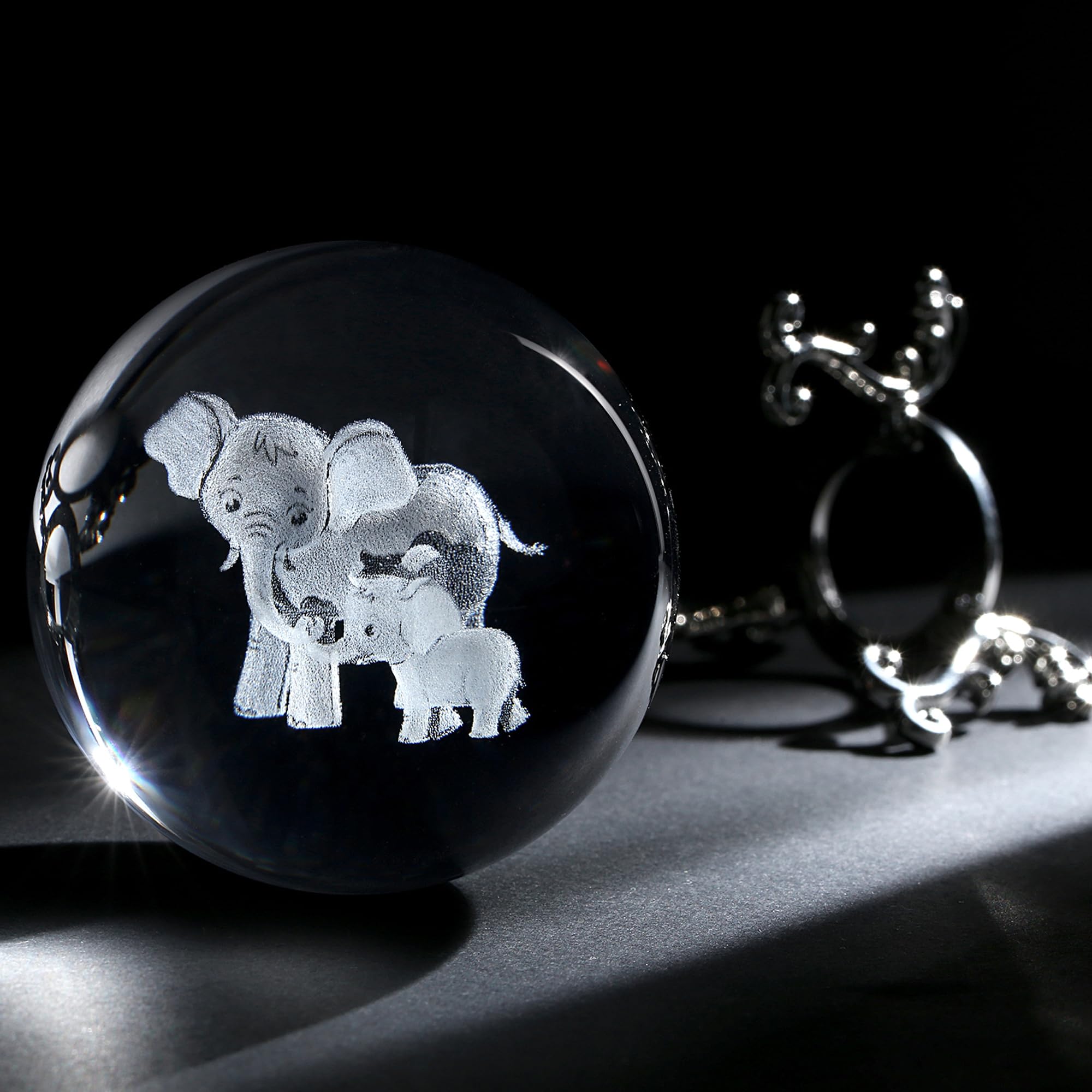 MAIBAOTA Elephant Gifts for Women Mothers Day Birthday Gifts for Mom 3D Crystal Elephant Decor Figurines 60mm Glass Laser Ball Paperweight with Stand Glass Sphere