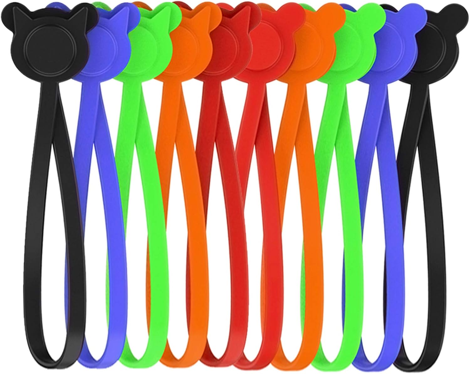 10Pcs 10-Inch Original Silicone Cable Tie, Reusable Magnetic Twist Ties, Cable Twist Straps with Fridge Magnets, Cable Organizers for Bundling, Wire Management, Holding Stuff. (5 Colors)