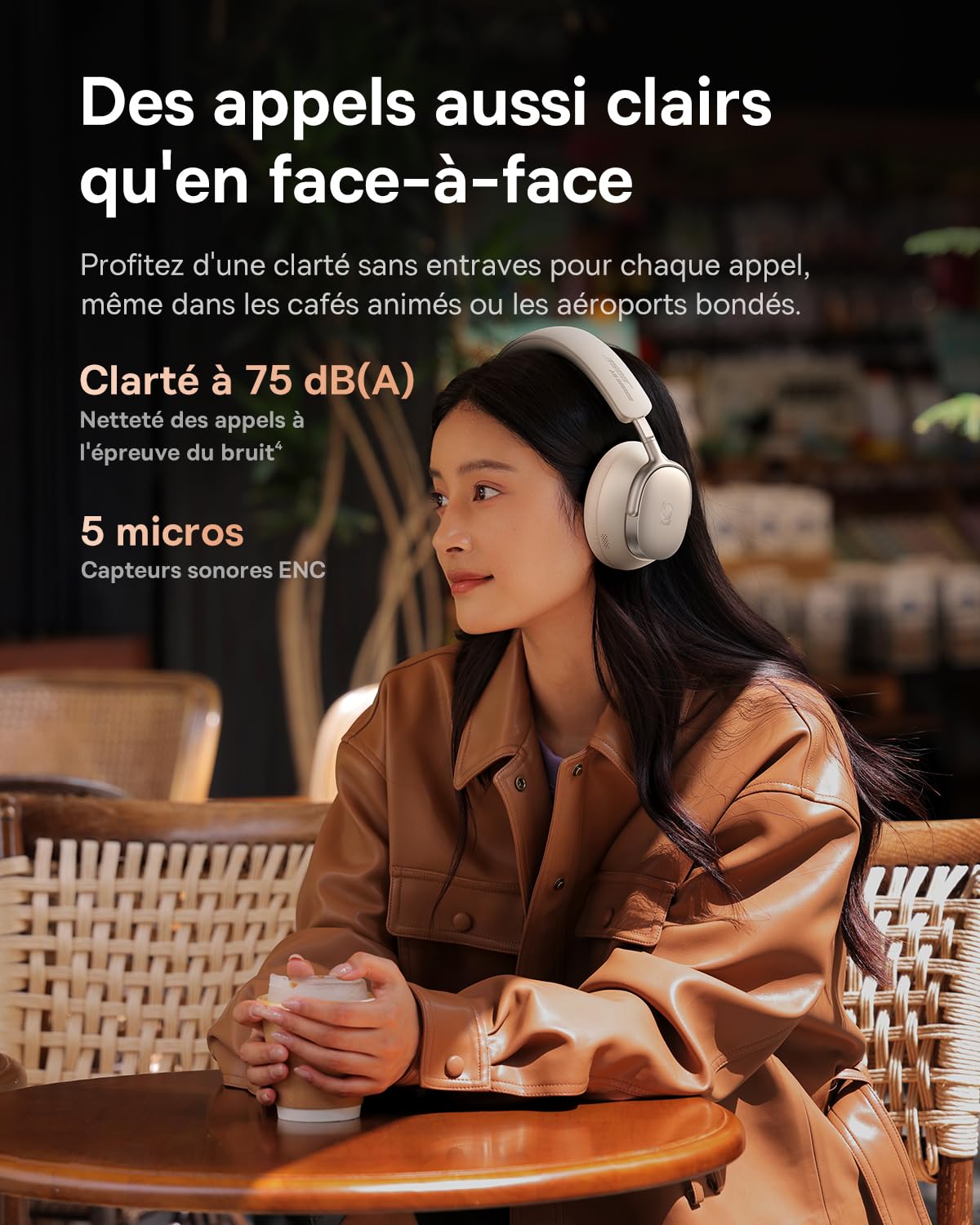 Baseus Inspire XH1 Casque Bluetooth sans Fil à réduction de Bruit, Sound by Bose, Confort Nuageux, Dolby Audio & Hi-Res pour Un Son Incroyablement Dynamique, Autonomie de 100 H, Blanc Lunaire
