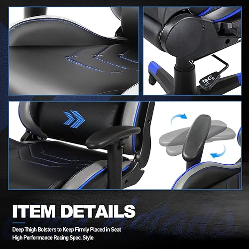 Miniatura 7 de DNA MOTORING RSC-G100BL RSC-G100BL - Asiento para silla de videojuegos, reposabrazos ajustable, reposapiernas extraíbles, soporte lumbar, almohada