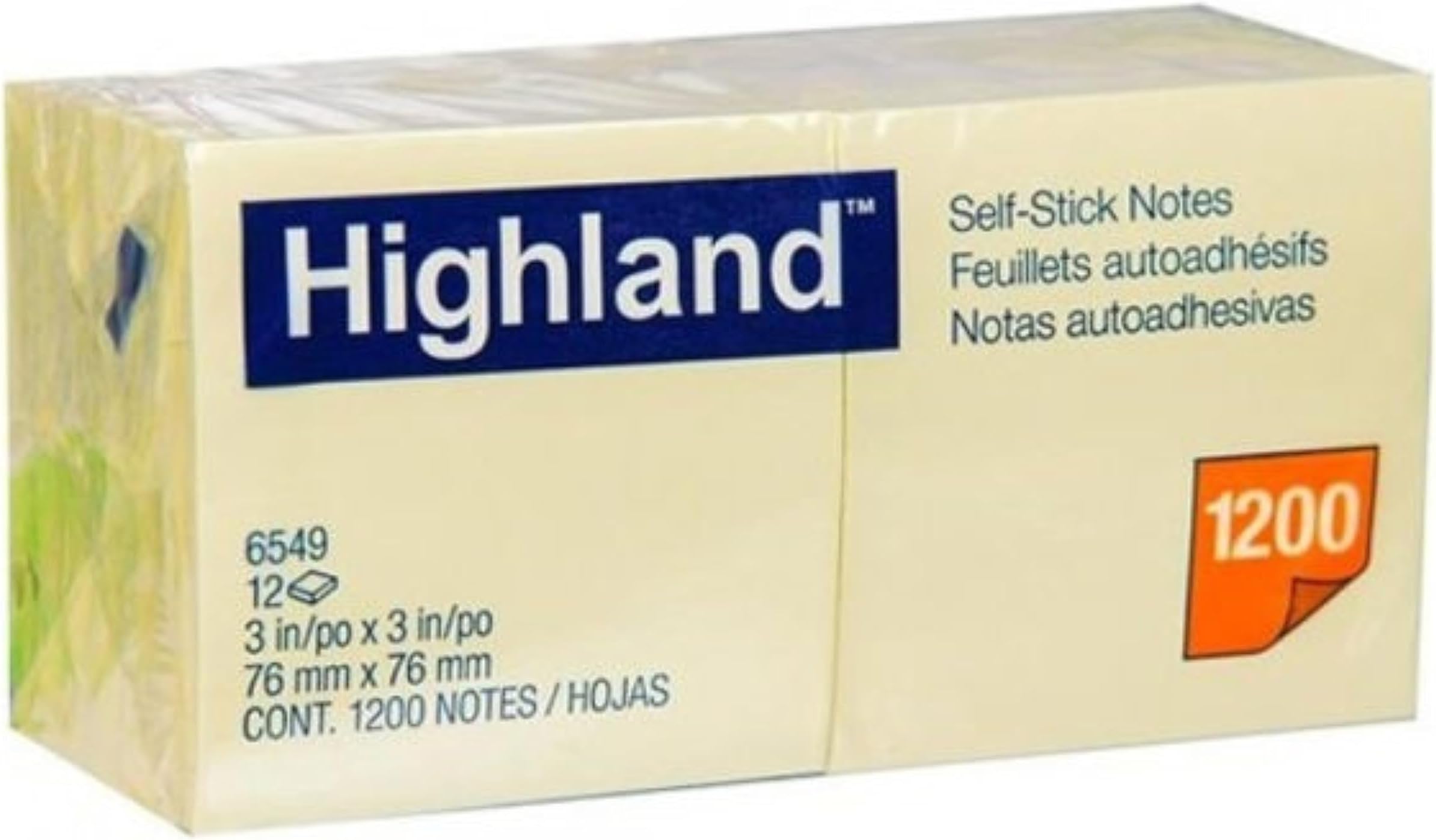 Highland Sticky Notes, 3 x 3 Inches, Yellow, 12 Pack (6549