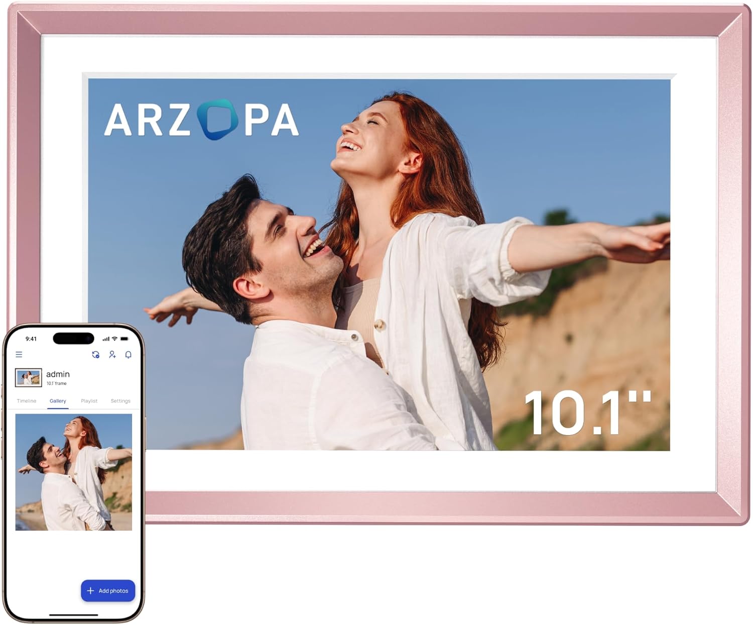 ARZOPA D10 10.1″ Premium Metal Digital Picture Frame – HD IPS Anti-Glare Touchscreen, Instant Photo & Video Sharing from Your Phone via Free App, A Thoughtful Gift, Rose Gold