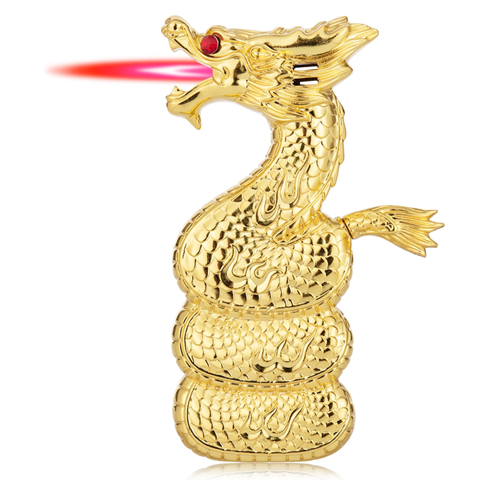 Torch Lighter, Relief Coiling Dragon Design Jet Red Flame Lighter, Adjustable Windproof Lighter, Refillable Butane Lighter for Candle, Camping, Kitchen, Gifts(Without Butane)-Gold