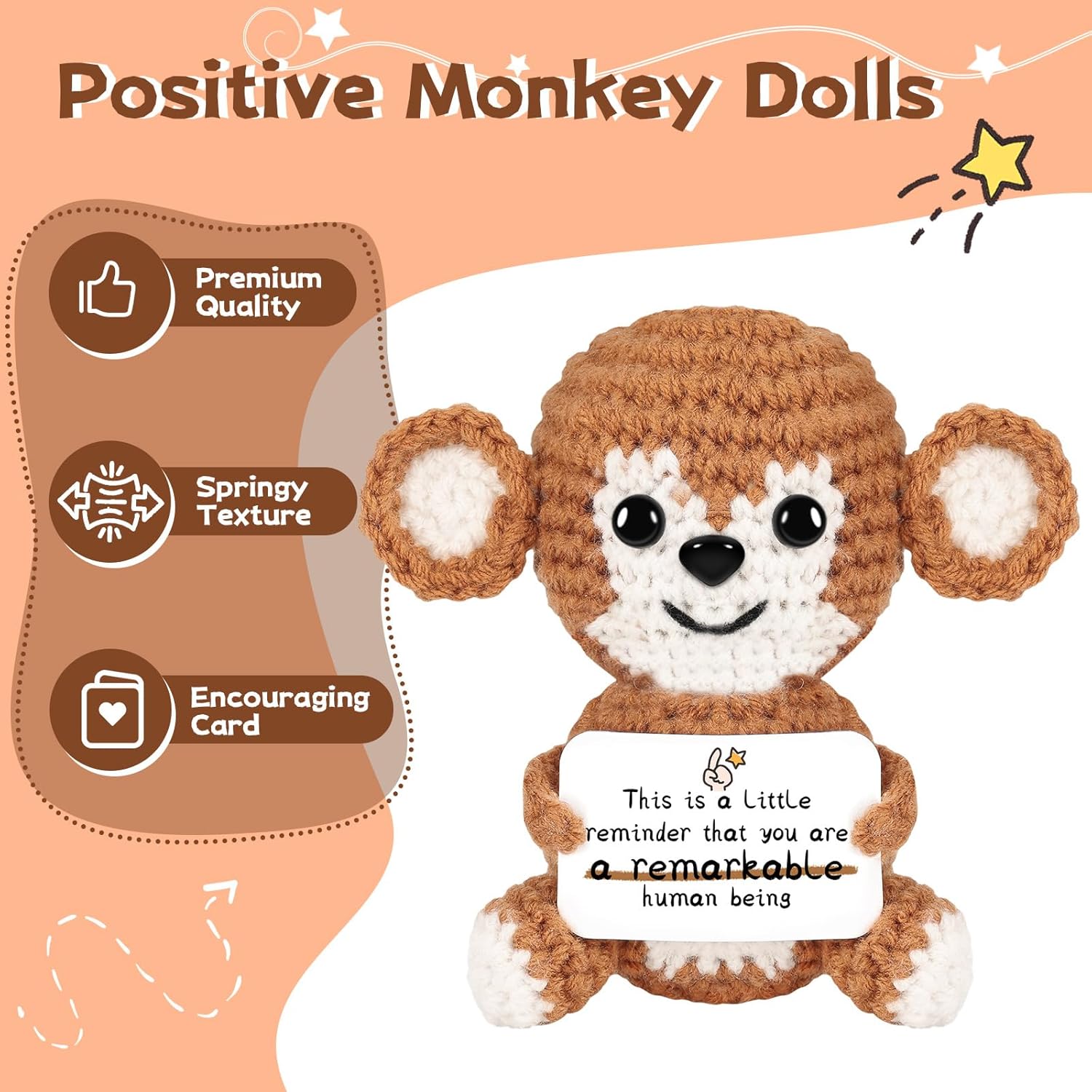 Gifts for Him/Her: Stuffed Animal Women/Men Thank You Present, Handmade Positive Crochet Monkey Emotional Birthday Mother's Day Easter Retirement Gifts for Teacher Friend Coworker Couple - Image 4