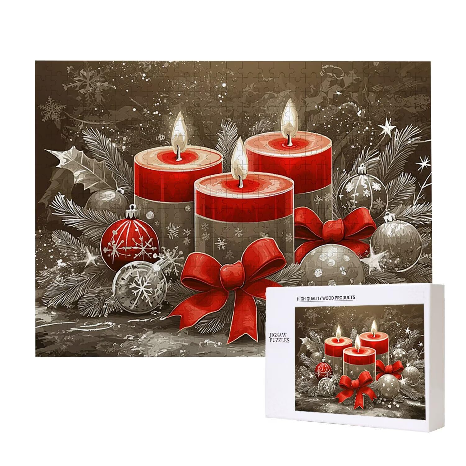 Drewniane puzzle dla dorosłych 1500 sztuk | Świece świąteczne | Zabawki edukacyjne | Puzzle dla dorosłych i dekoracje rodzinne | Rozmiar 87 x 57 cm | Prezent dla dorosłych | Prezenty świąteczne