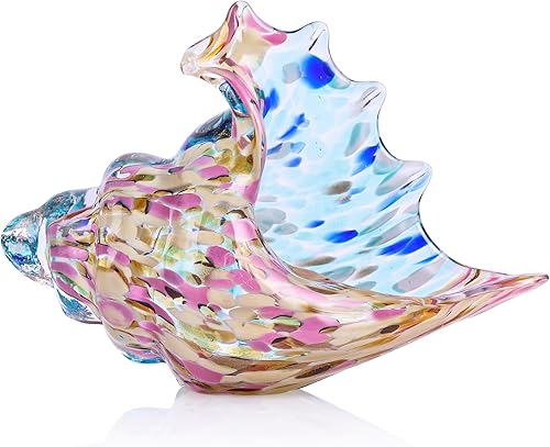 Vista 11 de Estatuas de caracolas de vidrio soplado a mano, arte moderno de cristal de mar multicolor, decoraciones de concha de mar para habitaciones temáticas