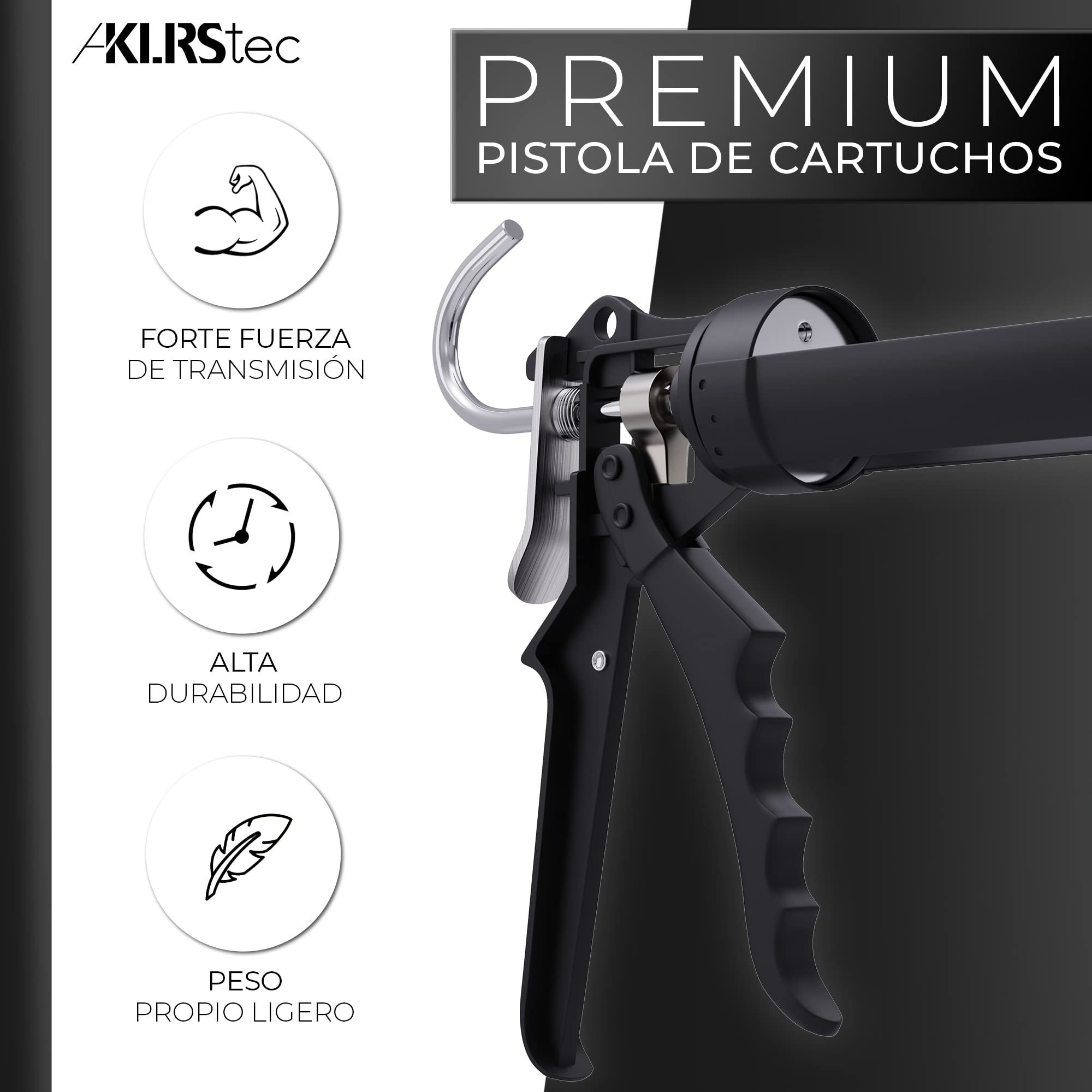 KLRStec® PREMIUM Pistola Silicona | Pistola de cartuchos de hasta 310 ml, perfecta para rejuntar y sellado de clafateo | Pistola metálico para todo tipo de cartuchos de 310ml