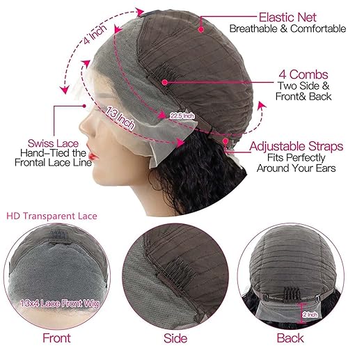 Miniatura 5 de Pelucas de cabello humano corto sin pegamento, pelucas de encaje frontal HD de 13 x 4, pelucas de encaje frontal cortas onduladas previamente