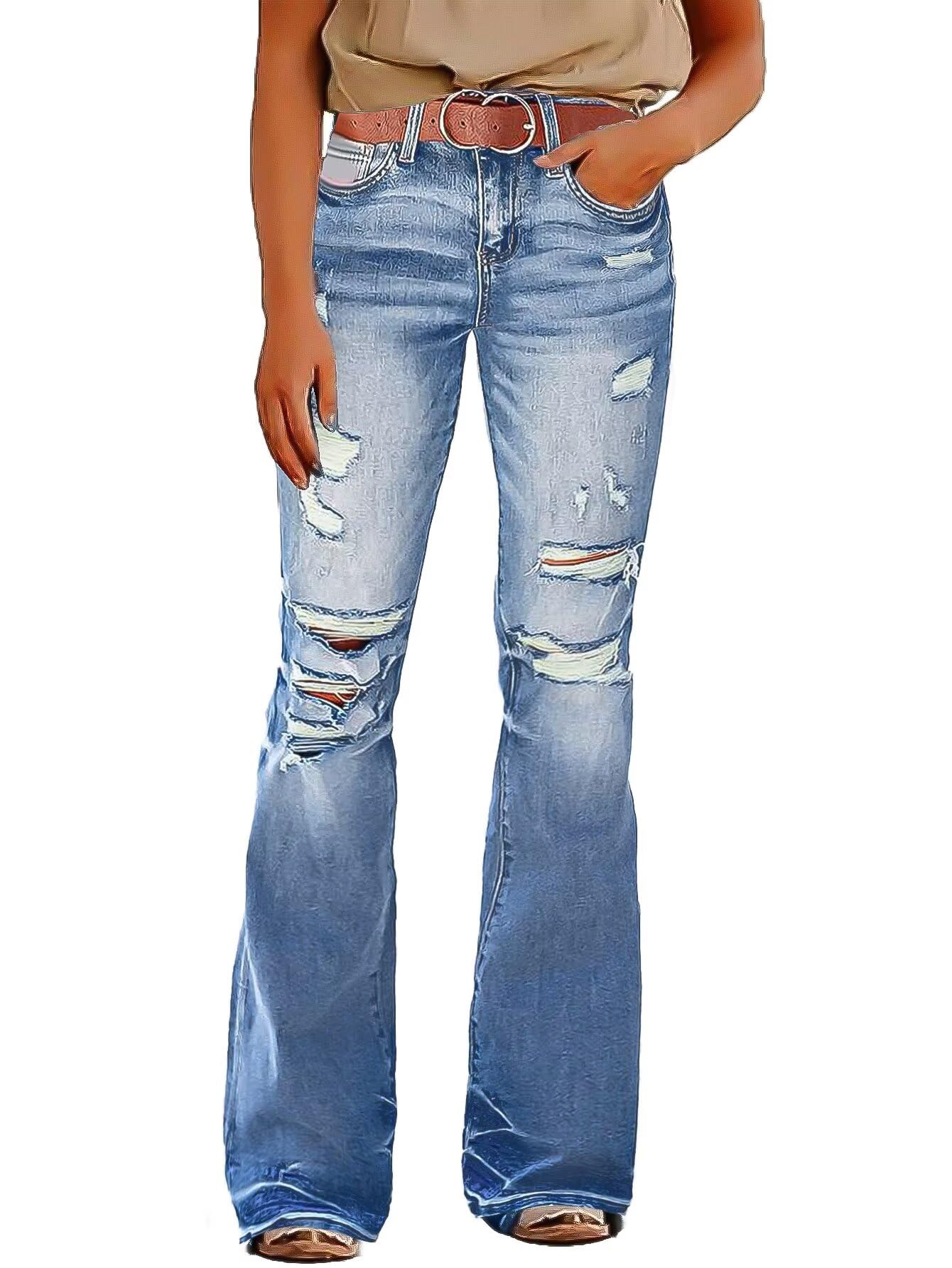 Flamingals Bell Bottom Flare Distressed Jeans