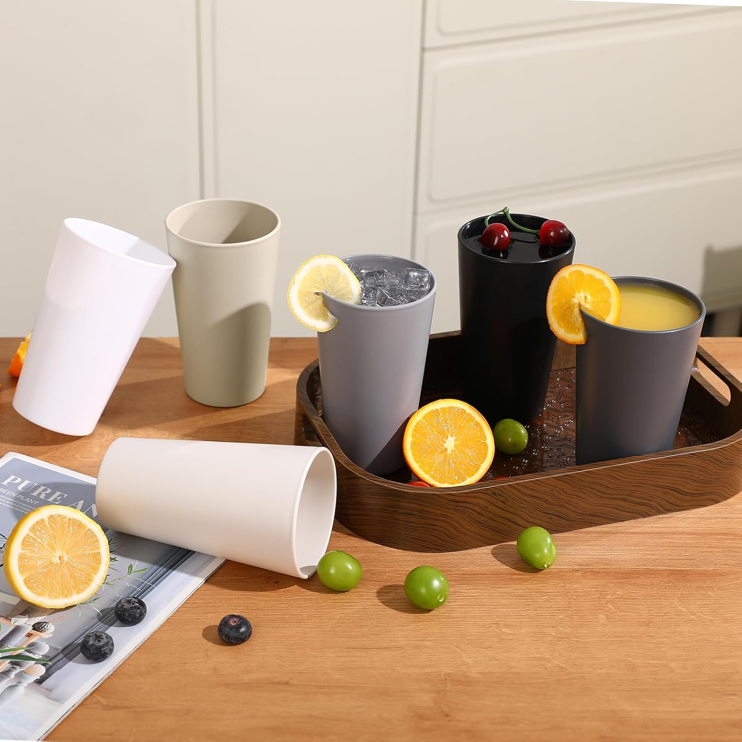 24 Pcs Unbreakable Plastic Cups Set, 20 oz Reusable Plastic Cups, Stackable Water Tumblers, Drinking Cup for Kitchen, Outdoor, BPA-free, Dishwasher Refrigerator and Microwave Safe (20 oz, 6 Colors) - Image 6