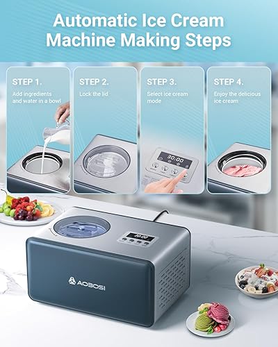 Miniatura 3 de AAOBOSI Máquina eléctrica de helados con compresor, máquina para hacer helados sin congelación previa, máquinas de helados para el hogar, pequeña