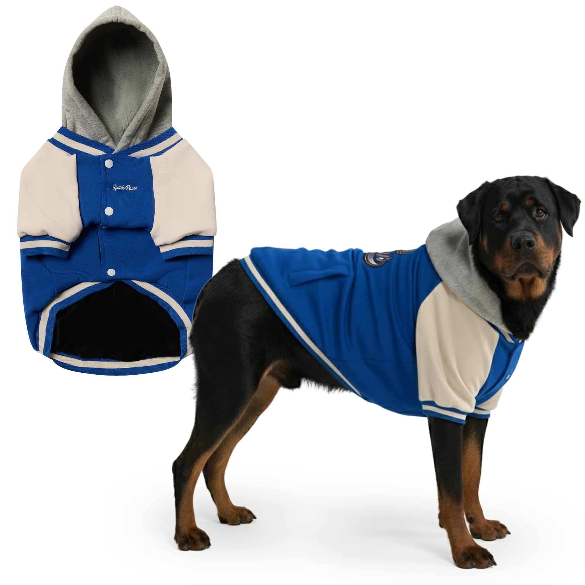 Spark Paws Varsity Dog Jacket - Dog Hoodie Winter Coat for Small Large Dogs