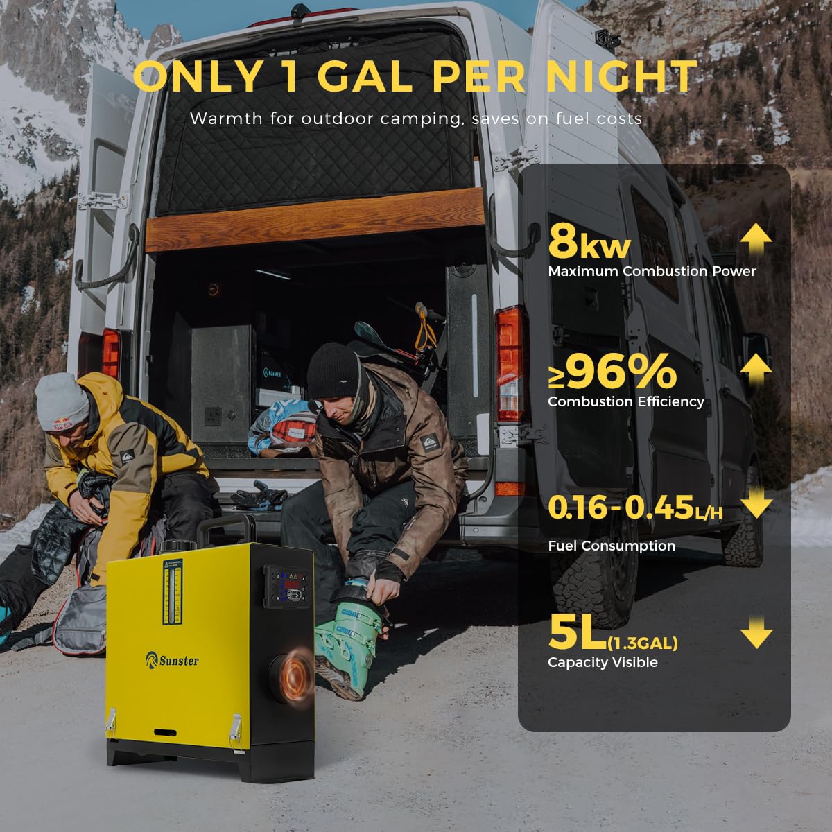 Sunster 8 kW Chauffage diesel, 12V/24V DC & 240V AC Chauffage à air diesel tout-en-un avec adaptateur, télécommande et écran LCD, Chauffe rapidement, Chauffage diesel portable pour camion, fourgon