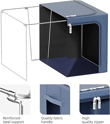 Miniatura 3 de 3 Pack Clothes Storage Box - Oxford Foldable Stackable Container Organizer Set for Clothing Fabric Frame Storage Bin Bags with Clear Window and