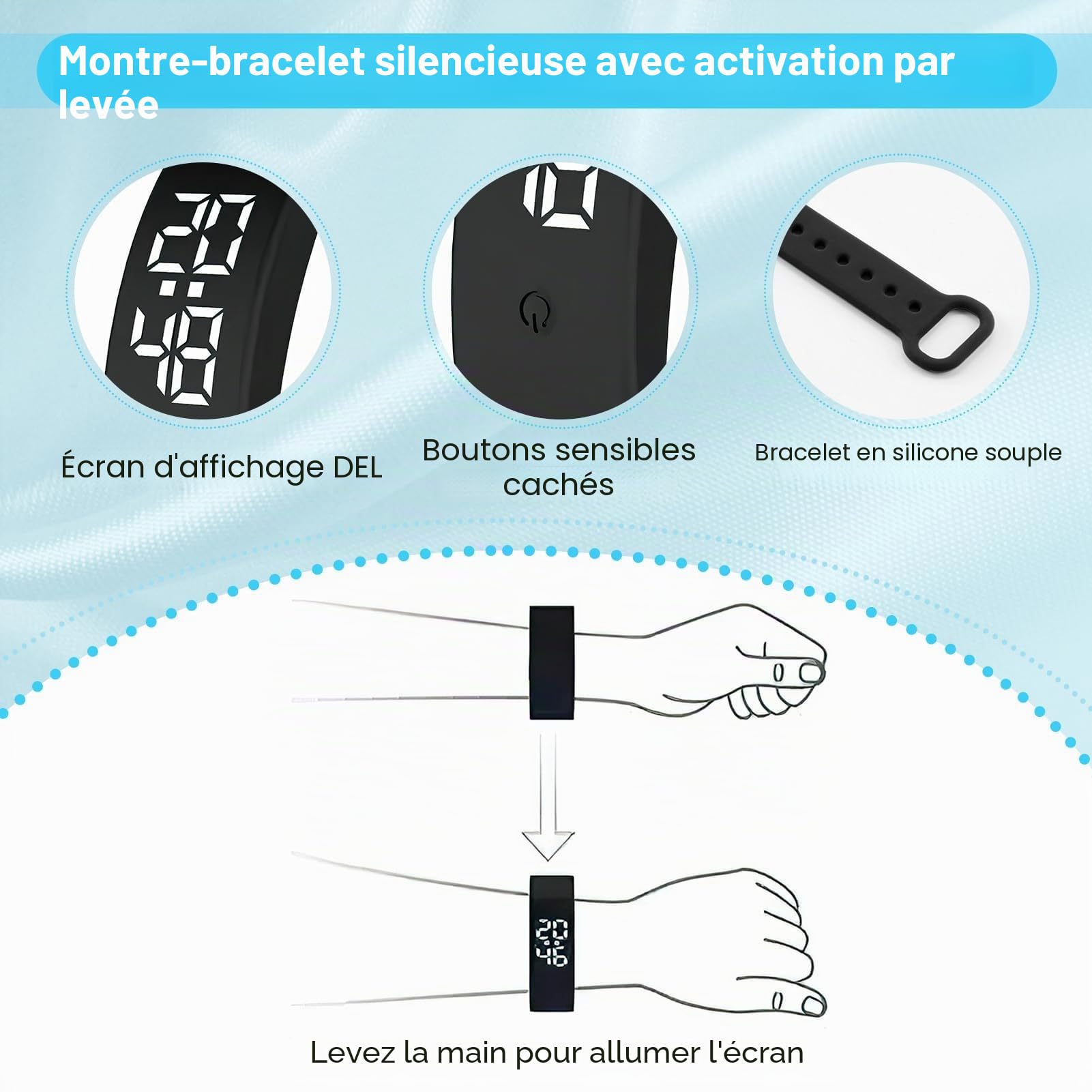 Cncedi Montre vibrante avec alarme et charge USB - Étanche, silencieuse - Pour les partenaires, les nouveau-nés, les enfants, les personnes qui dorment profondément