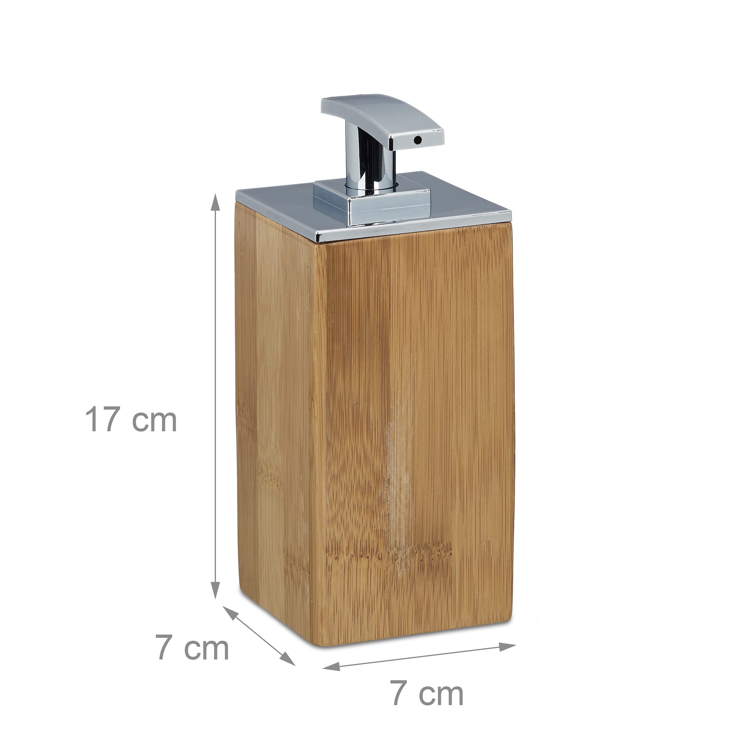 Relaxdays 4 x dozownik mydła bambusowy, do wielokrotnego napełniania, prostokątny, wys. x szer. x gł.: 17 x 7 x 7 cm, dozownik balsamu, 225 ml, dozownik mydła w płynie, naturalny