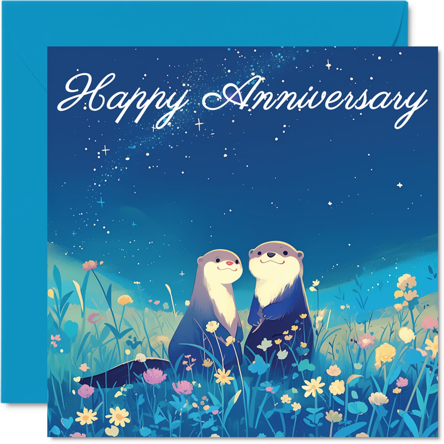Cute Anniversary Card - Otters in Love - Romantic Happy Anniversary Card for Women Men, 145mm Sweet I Love You Anniversaries Greeting Cards