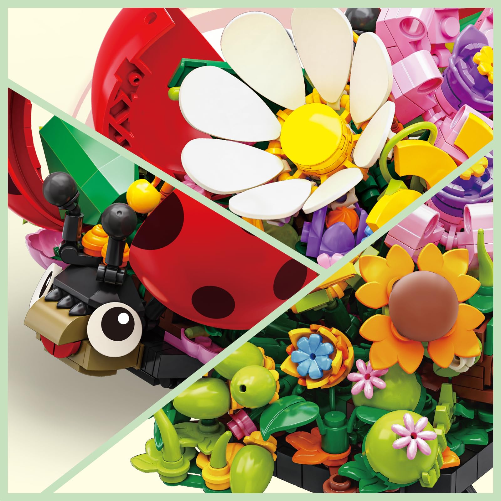 Fuwraixis Set De Bloques De Escarabajo – 468 Piezas Con Base Y Clip De Flor Eterna – Modelo Coleccionable De Insecto – Regalo Educativo Para Niños +6 Años Y Adultos