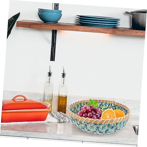 Miniatura 8 de Yardwe Cesta tejida de bambú, bandeja para verduras, decoración de escritorio, cestas de pared de mimbre de ratán, bandeja de almacenamiento de