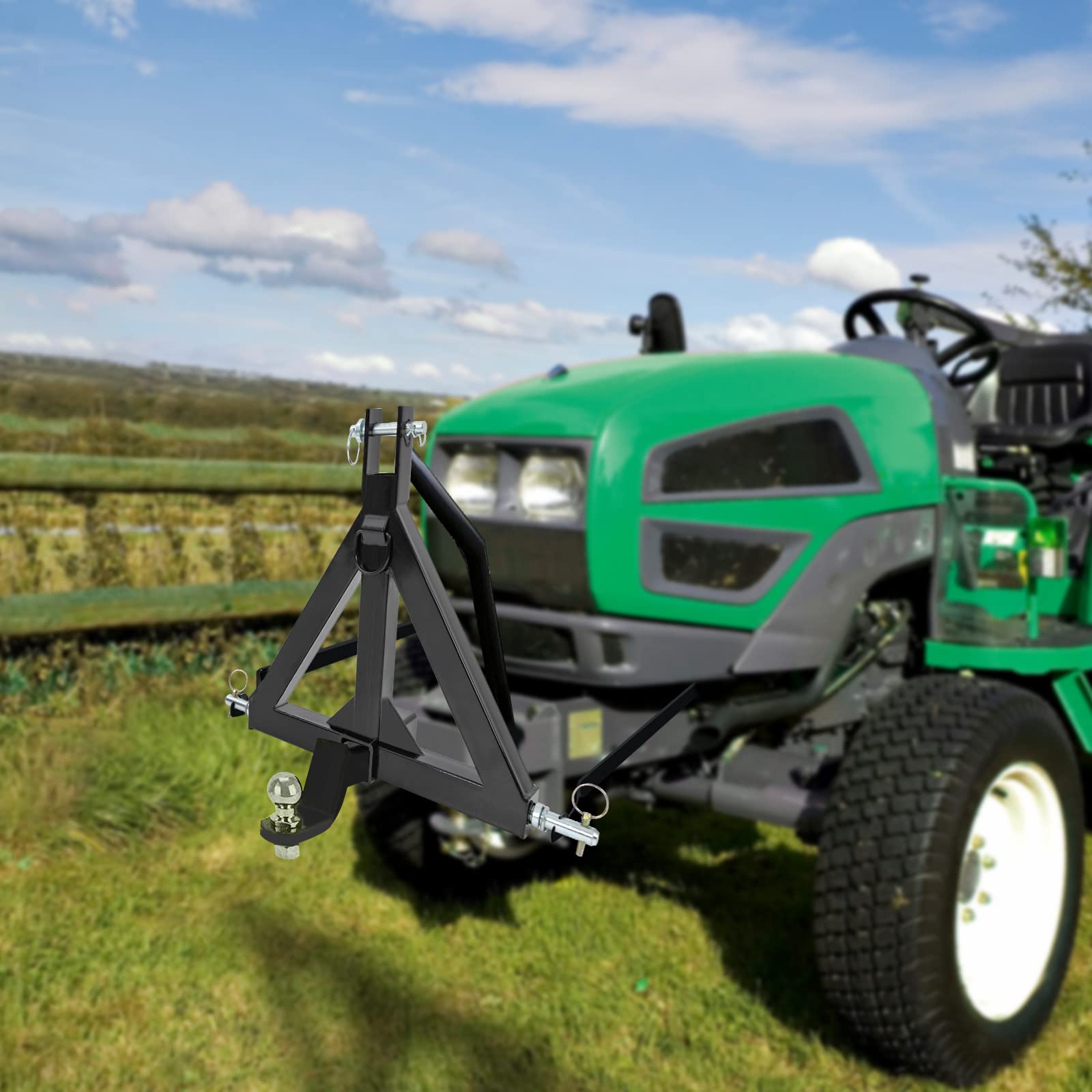 Enganche de remolque de 3 puntos, receptor de 3 puntos con rótula de 2", compatible con Kubota, John Deere, Kioti, Yanmar, 2000 kg de carga, color negro