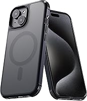 Vista 45 de Funda magnética para iPhone 15, resistente a las caídas, sensación de piel mate, a prueba de golpes, delgada, negro mate