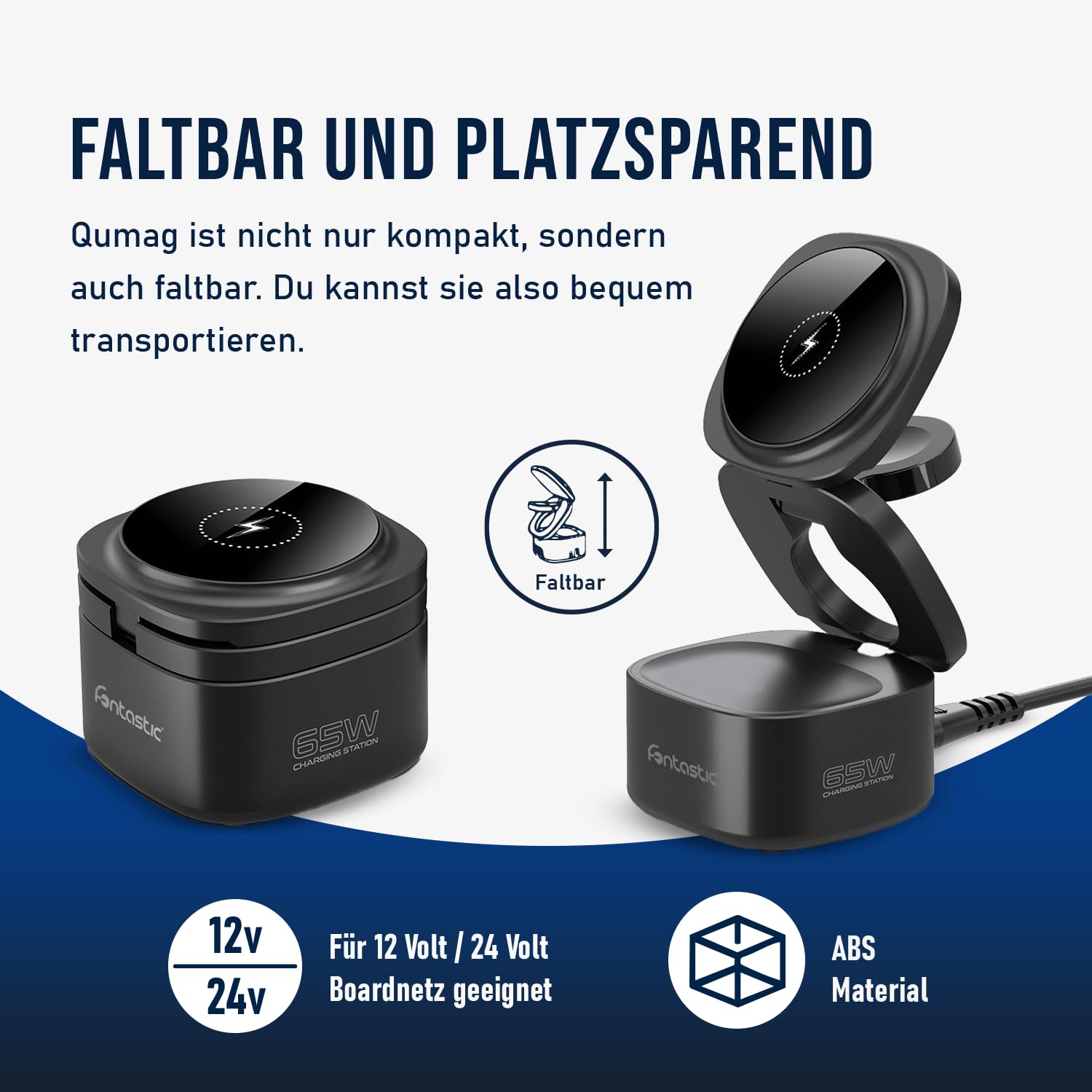 FONTASTIC Qumag induktive Ladestation 65W, Faltbarer Wireless Charger, 5-in-1 kabelloses Ladegerät für Smartphones UVM., Aufladestation mit Fast Charge USB-A und Power Delivery USB-C