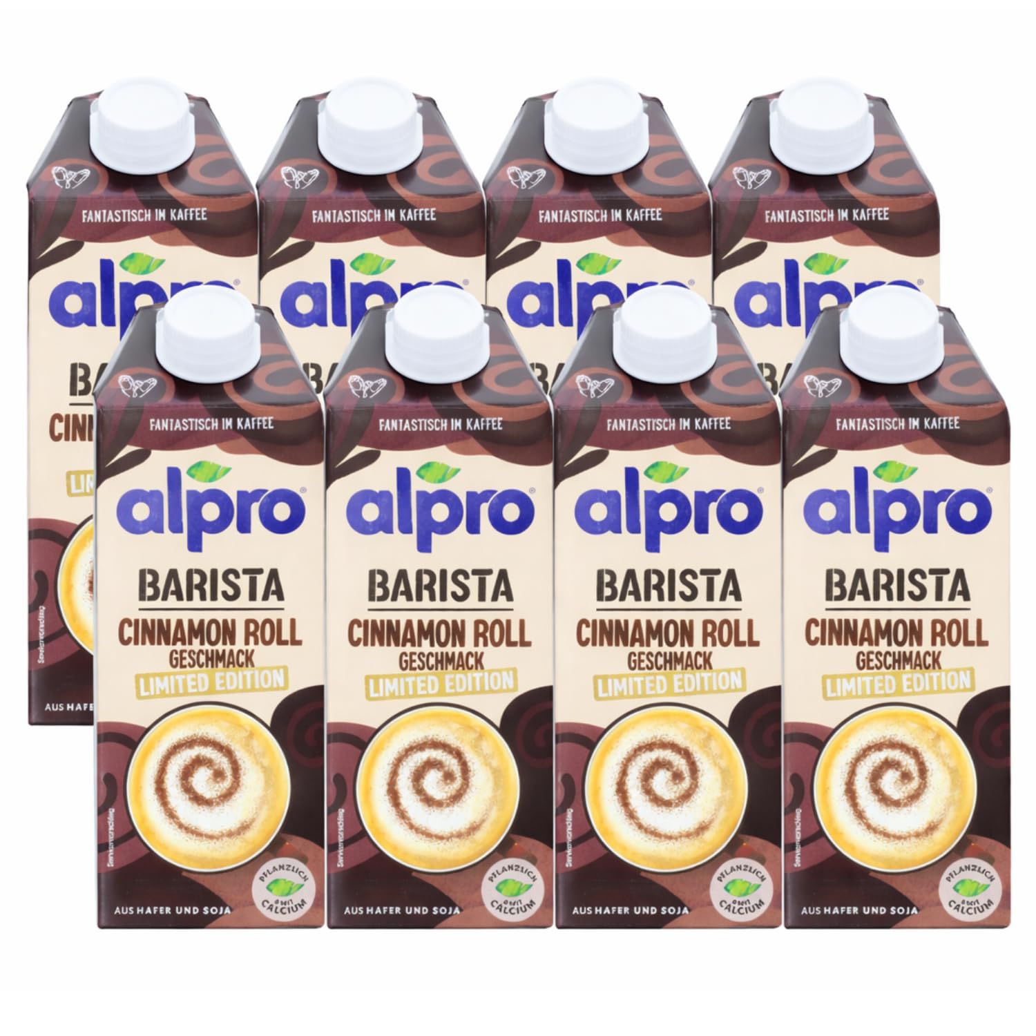 8x Alpro Barista Cinnamon Roll Hafer-Sojadrink je 750ml mit fermentiertem Hafer, Zimtschneckengeschmack, laktosefrei, vegan