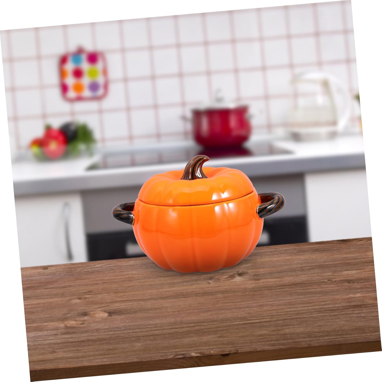 PRETYZOOM Pumpkin Soup Bowl with Lid Ceramic Double Handle Stewed Food Bowl for Home Restaurant and Festive Decor for Soup Salad and Mixing