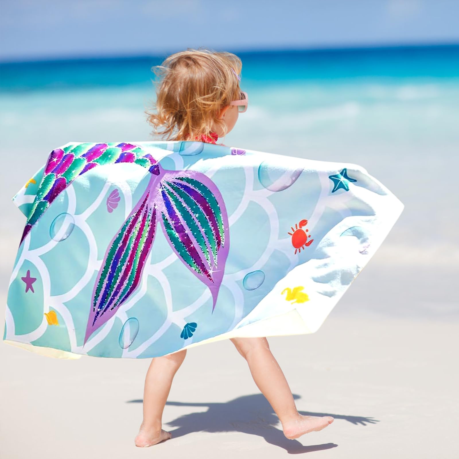Serviette De Plage Mermaid Microfibre 70x150cm - Séchage Rapide Serviette Enfants Filles Couverture Sauna Portable