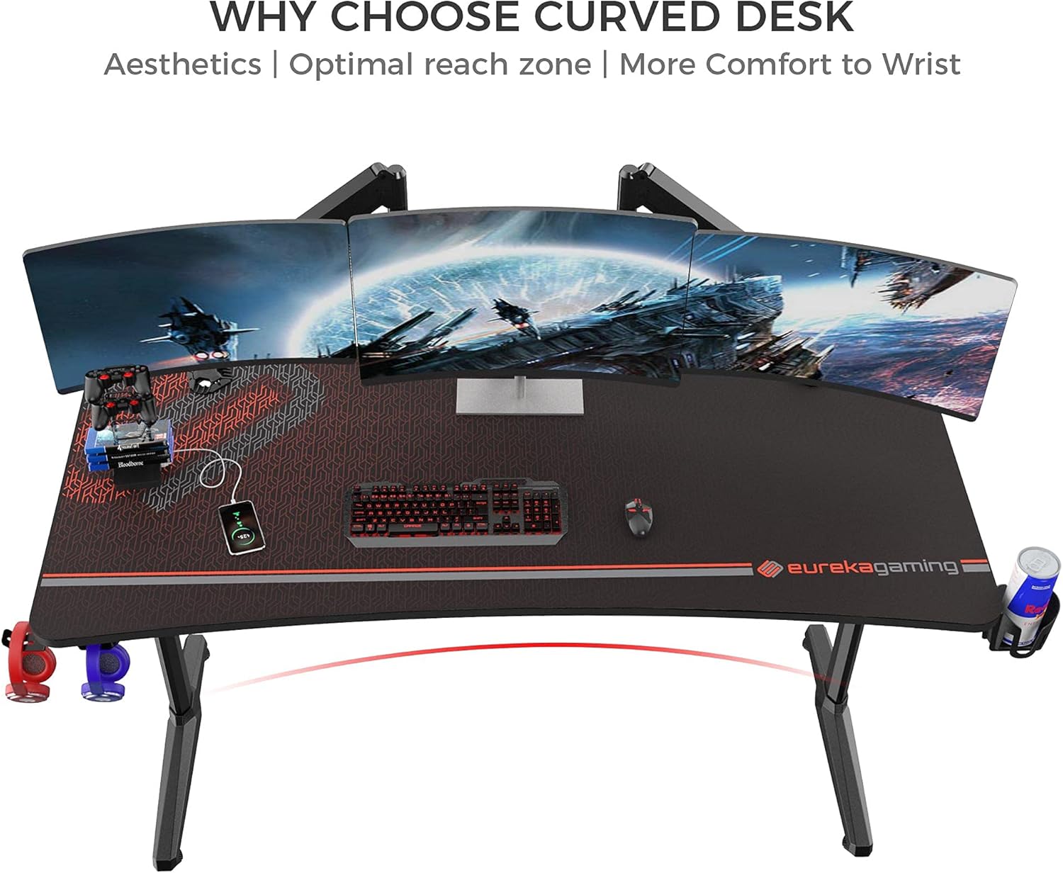 Lowest Price EUREKA ERGONOMIC Gaming Desk 60 Home Office Computer Desk, New Polygon Legs Design, Captain Series (60 Inch, Black)