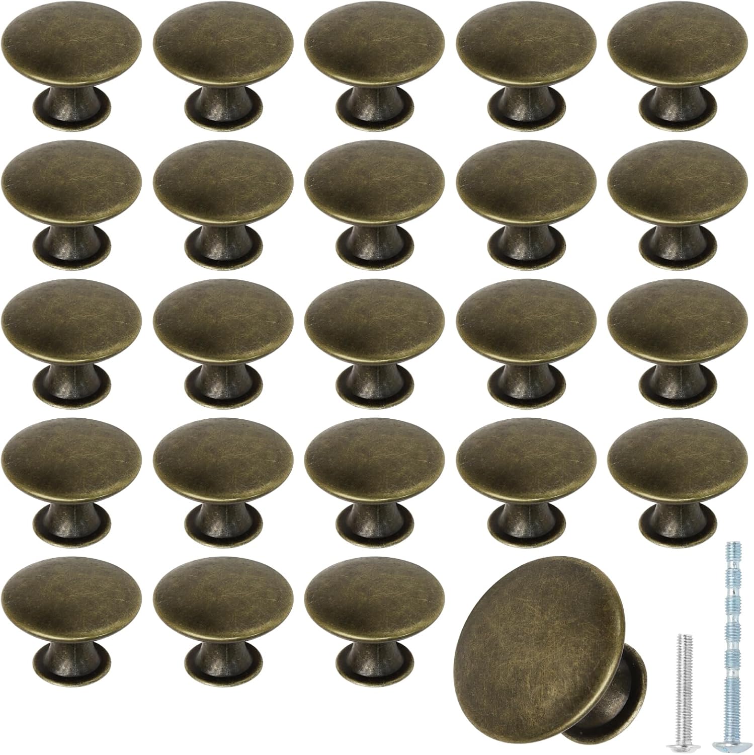 24 Pcs Antique Breen Bronze Kitchen Cabinet Knobs Handle Pulls, 30mm Vintage Round Drawer Knob Pulls for Dresser, Cupboard, Bathroom, Kitchen, Closet