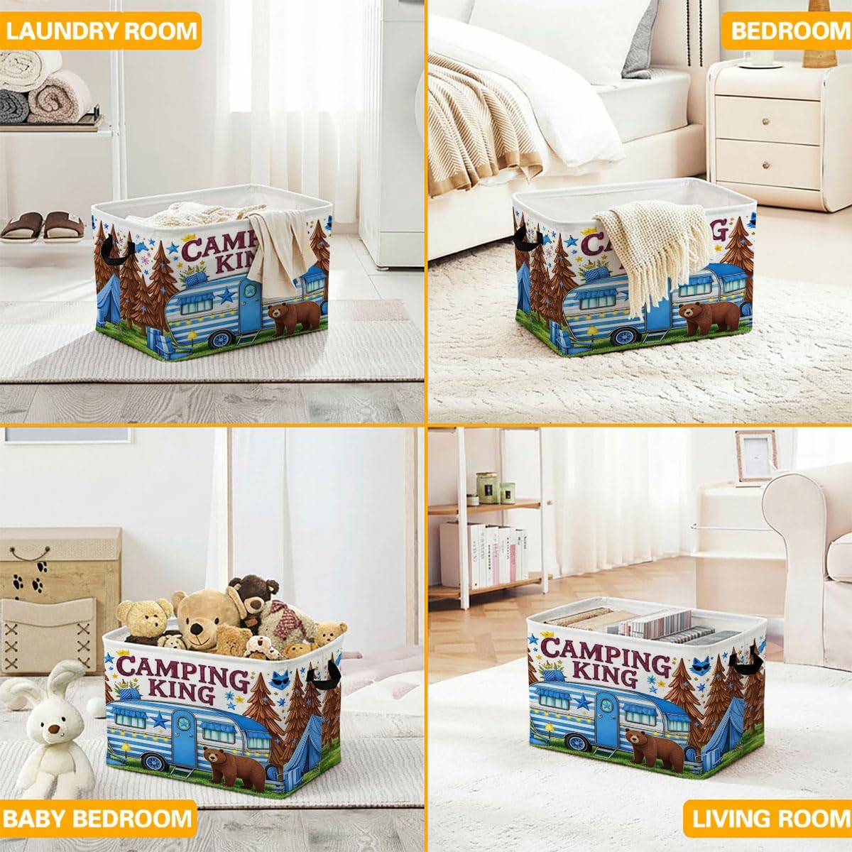 Camping Laundry Hamper 56L Large Laundry Basket with Handles, Foldable Clothes Hamper for Bedroom Bathroom, Decorative Toy Storage Bin, Home Decor Organizer for Blankets, Towels & Toys. image 5