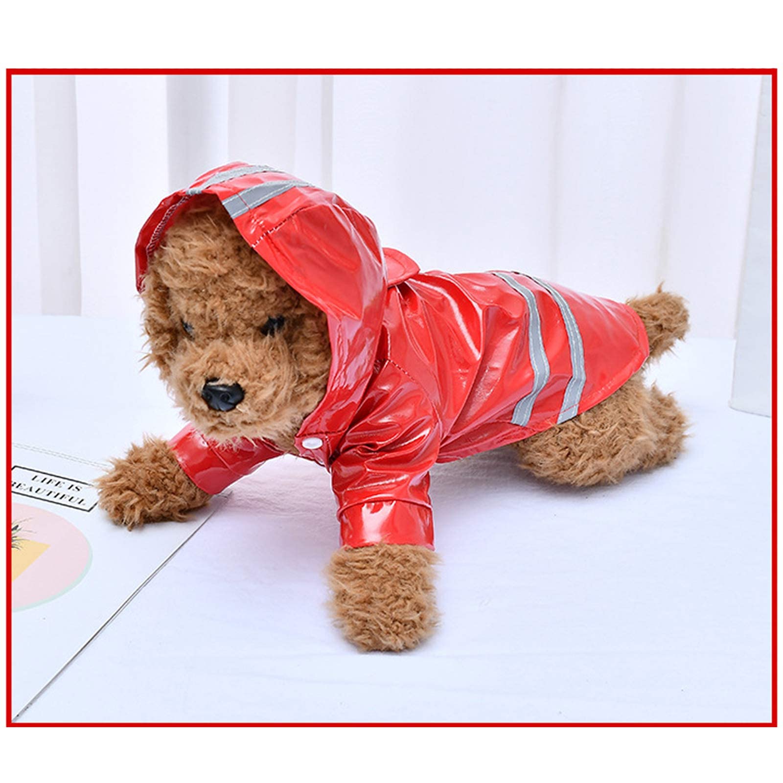 CJCSM Impermeabile per Cani, Cappotto per Cani da Compagnia Alto Impermeabile e Traspirante con Cappuccio, Impermeabile Leggero con Catarifrangenti Cani di Piccola e Media Taglia (Blu,) (Red M)