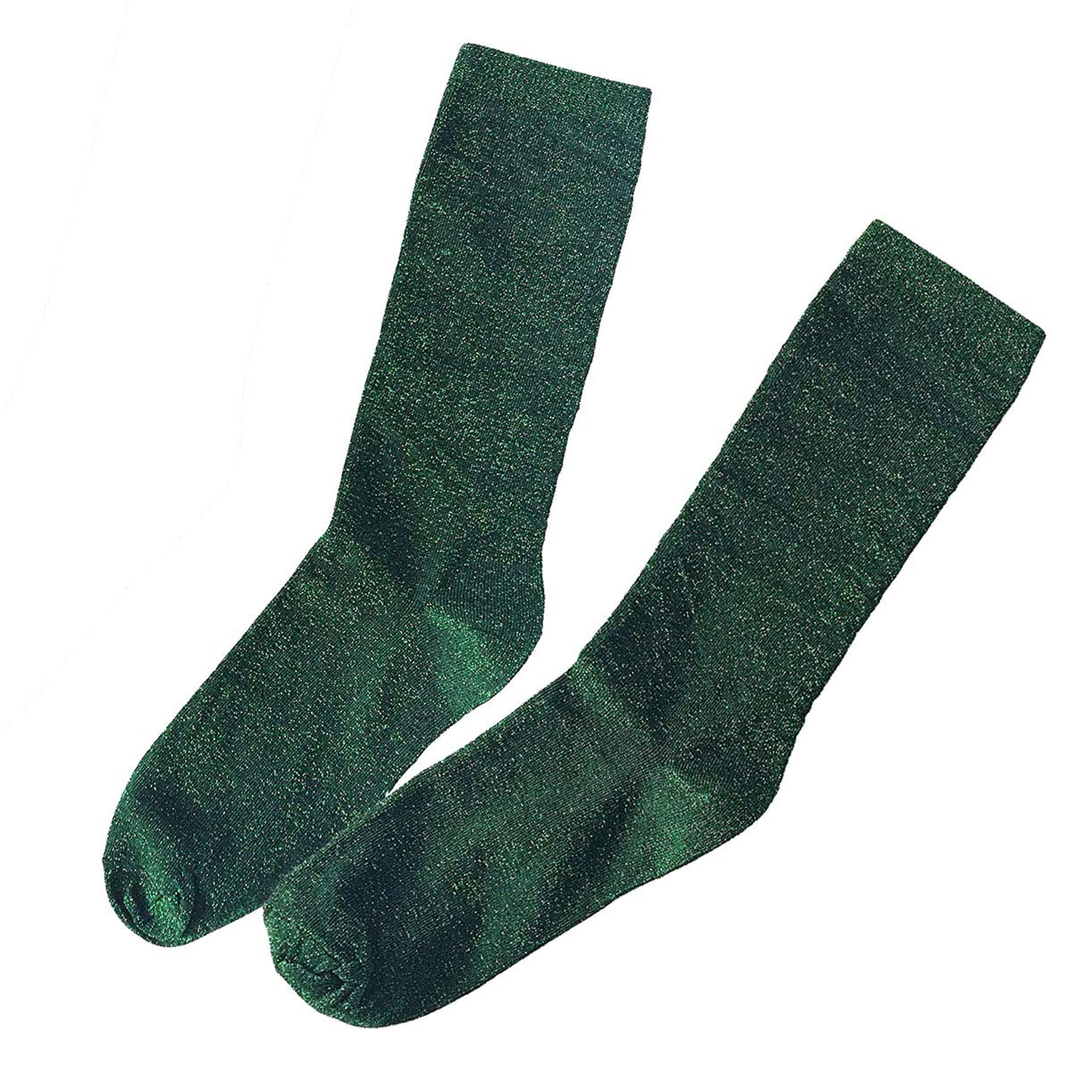 Cenast Women's Green 2 Pairs Novelty Glitter Ankle Socks Casual Bright Retro Sox Piles Sock, One Size