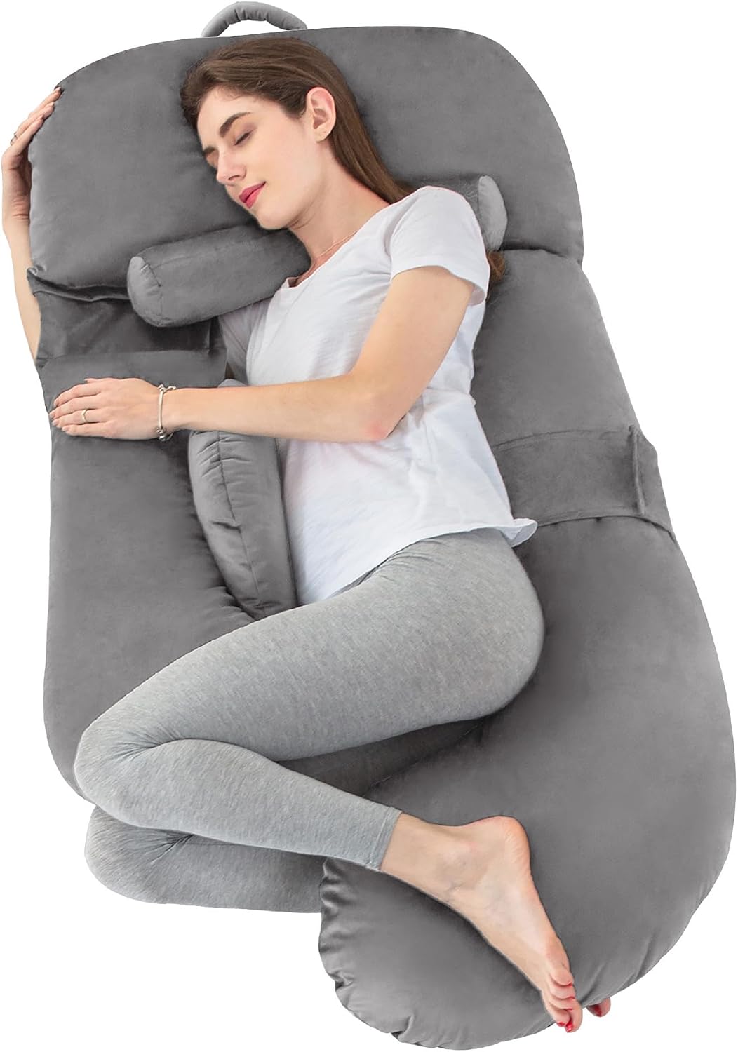 Pregnancy Pillow Body Support, U-Shaped Maternity Pillow with Memory Foam Filling, Washable & Removable Velvet Cover(Velvet-Grey, 56 Inch)