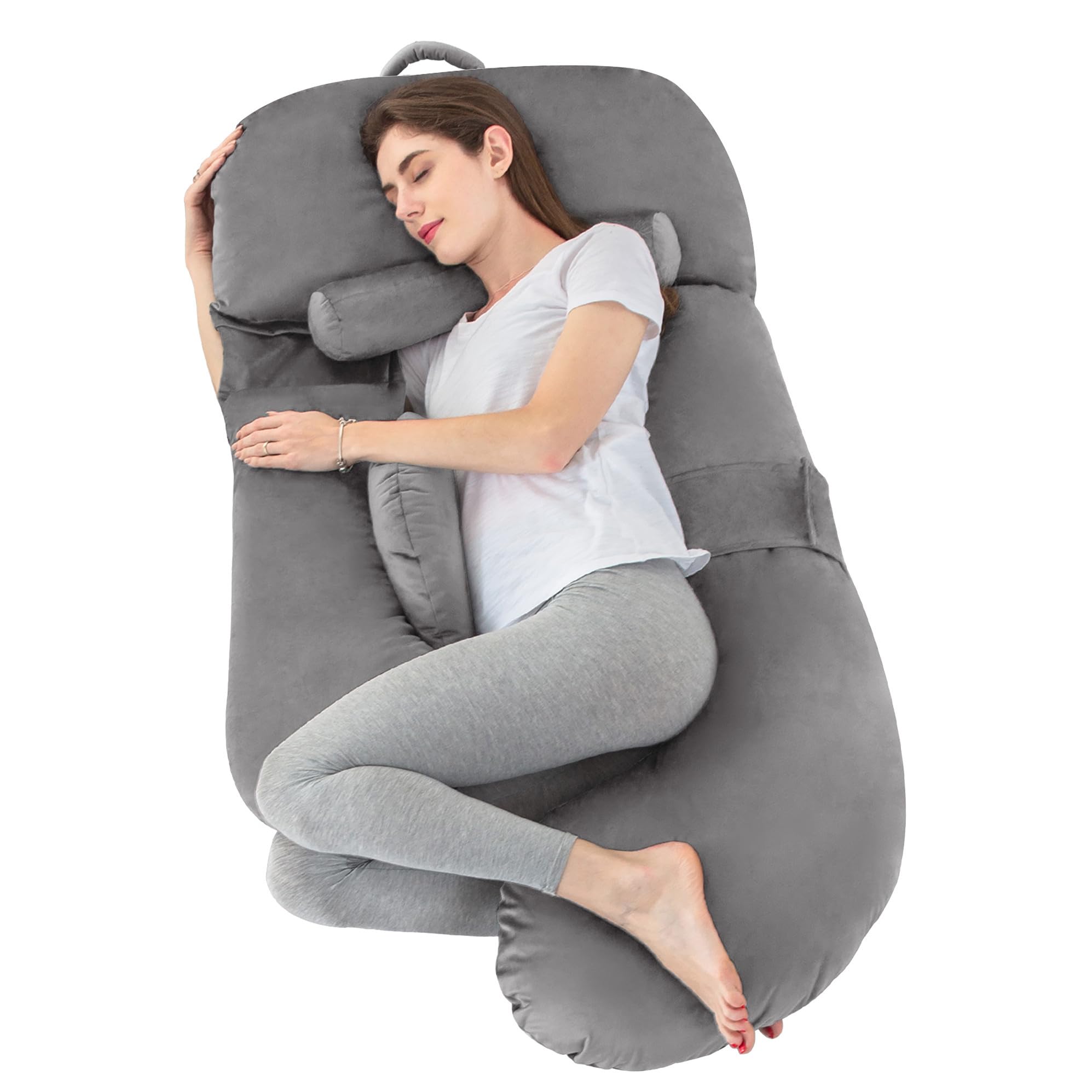 Pregancy Pillow Body Support U-Shaped Maternity Pillow with Memory Foam Filling Washable Removable Velvet Cover Velvet-Grey 56 Inch