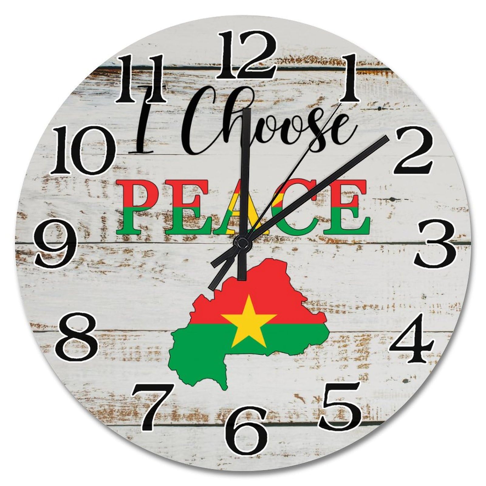 Horloge murale drapeau Burkina Faso sans tic-tac grand format 38cm